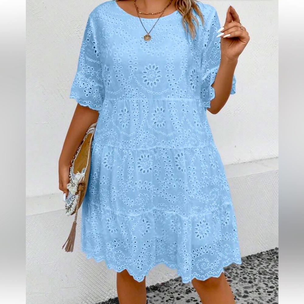 Shein NWOT Light Blue Eyelet Midi Dress